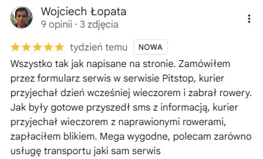 Opinia klienta CycloPick w Google